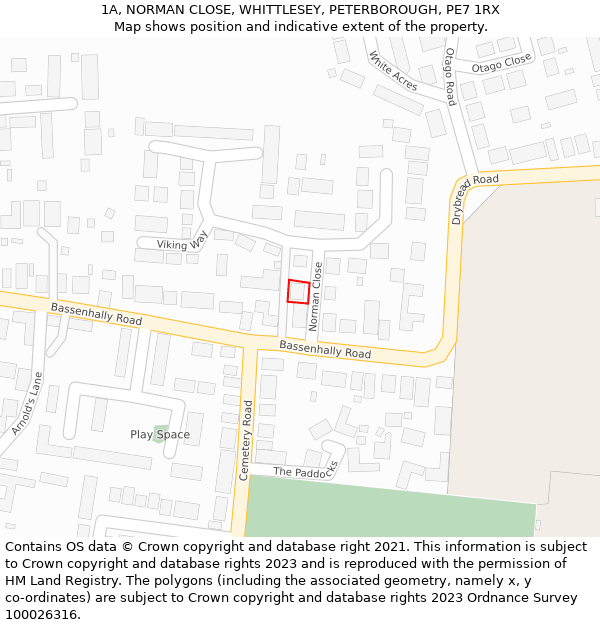 1A, NORMAN CLOSE, WHITTLESEY, PETERBOROUGH, PE7 1RX: Location map and indicative extent of plot