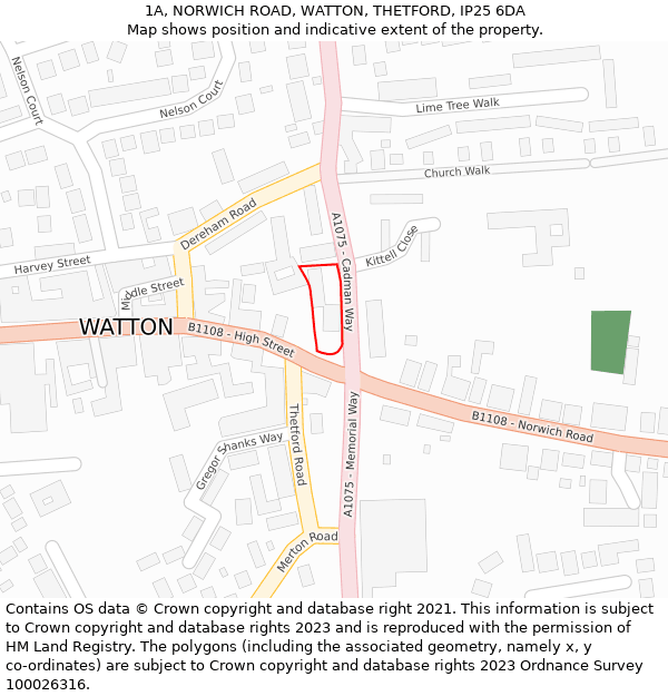 1A, NORWICH ROAD, WATTON, THETFORD, IP25 6DA: Location map and indicative extent of plot