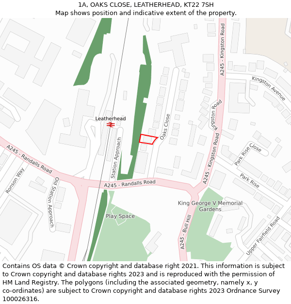 1A, OAKS CLOSE, LEATHERHEAD, KT22 7SH: Location map and indicative extent of plot