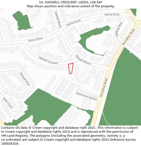 1A, OAKWELL CRESCENT, LEEDS, LS8 4AF: Location map and indicative extent of plot