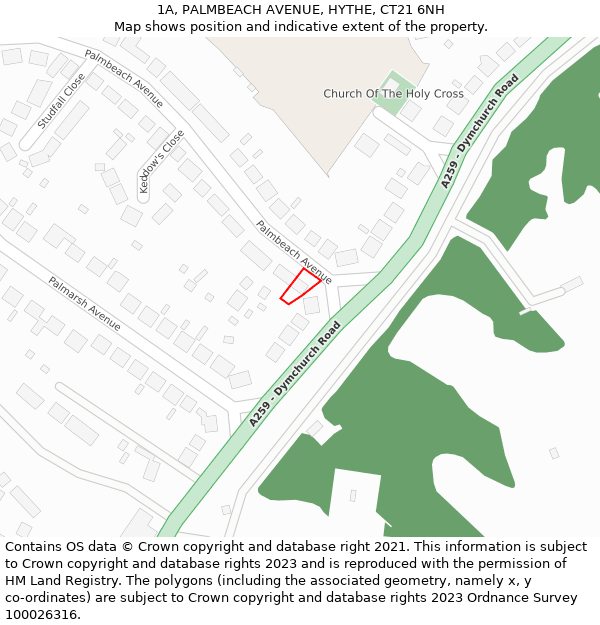 1A, PALMBEACH AVENUE, HYTHE, CT21 6NH: Location map and indicative extent of plot