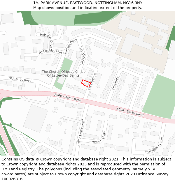 1A, PARK AVENUE, EASTWOOD, NOTTINGHAM, NG16 3NY: Location map and indicative extent of plot