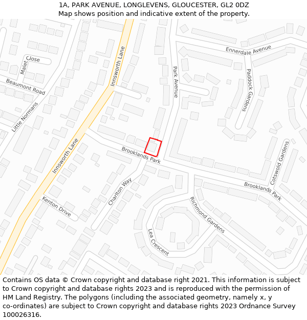 1A, PARK AVENUE, LONGLEVENS, GLOUCESTER, GL2 0DZ: Location map and indicative extent of plot