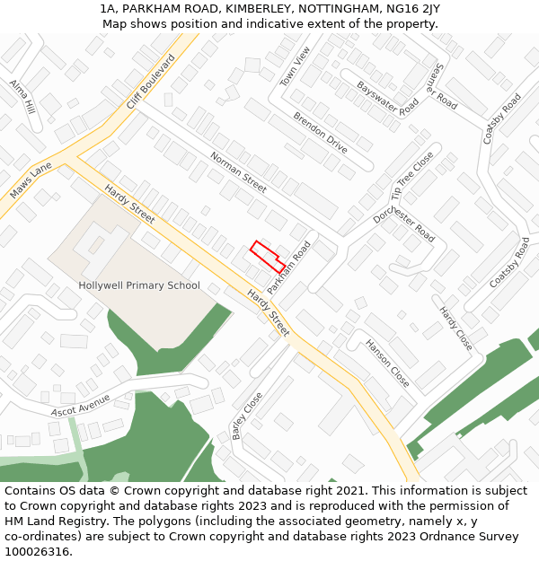 1A, PARKHAM ROAD, KIMBERLEY, NOTTINGHAM, NG16 2JY: Location map and indicative extent of plot