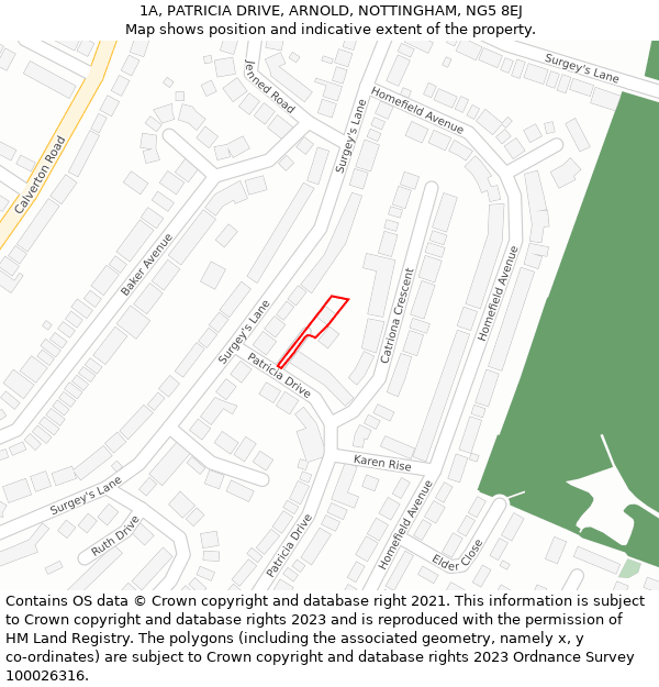 1A, PATRICIA DRIVE, ARNOLD, NOTTINGHAM, NG5 8EJ: Location map and indicative extent of plot