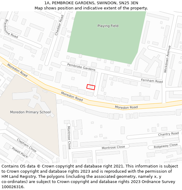 1A, PEMBROKE GARDENS, SWINDON, SN25 3EN: Location map and indicative extent of plot