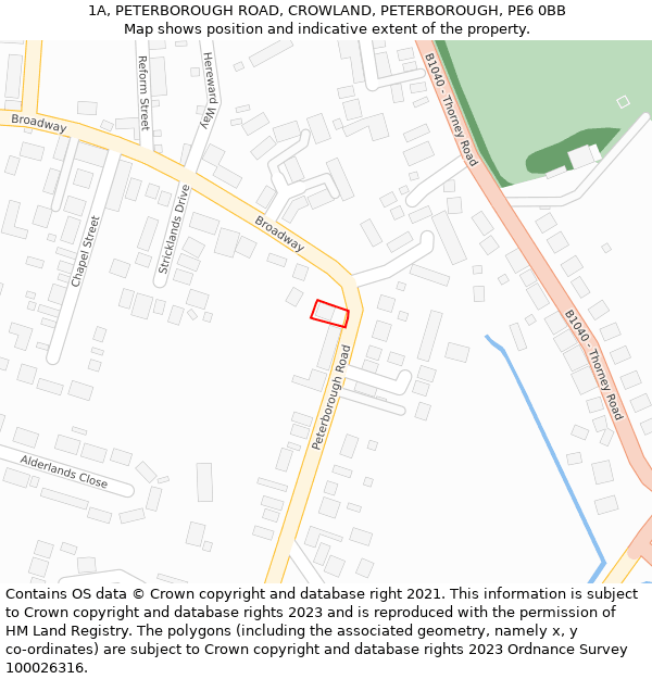 1A, PETERBOROUGH ROAD, CROWLAND, PETERBOROUGH, PE6 0BB: Location map and indicative extent of plot