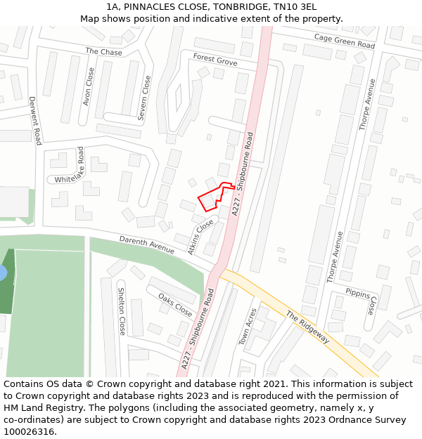 1A, PINNACLES CLOSE, TONBRIDGE, TN10 3EL: Location map and indicative extent of plot