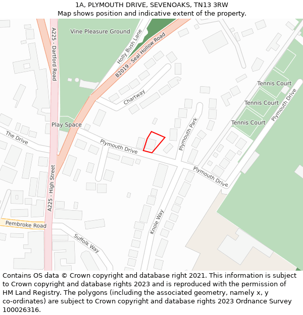 1A, PLYMOUTH DRIVE, SEVENOAKS, TN13 3RW: Location map and indicative extent of plot
