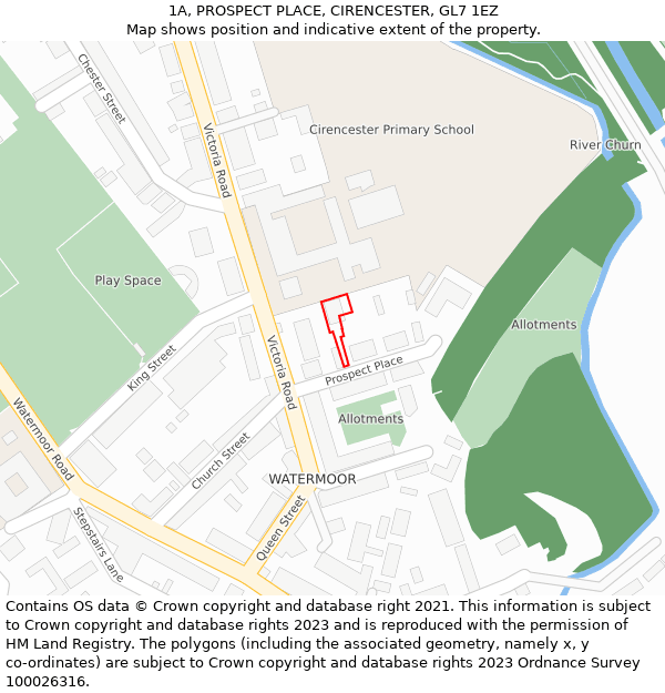 1A, PROSPECT PLACE, CIRENCESTER, GL7 1EZ: Location map and indicative extent of plot