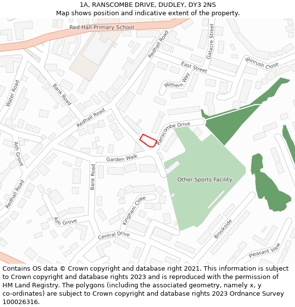 1A, RANSCOMBE DRIVE, DUDLEY, DY3 2NS: Location map and indicative extent of plot