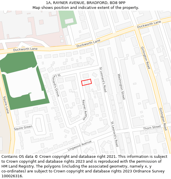 1A, RAYNER AVENUE, BRADFORD, BD8 9PP: Location map and indicative extent of plot