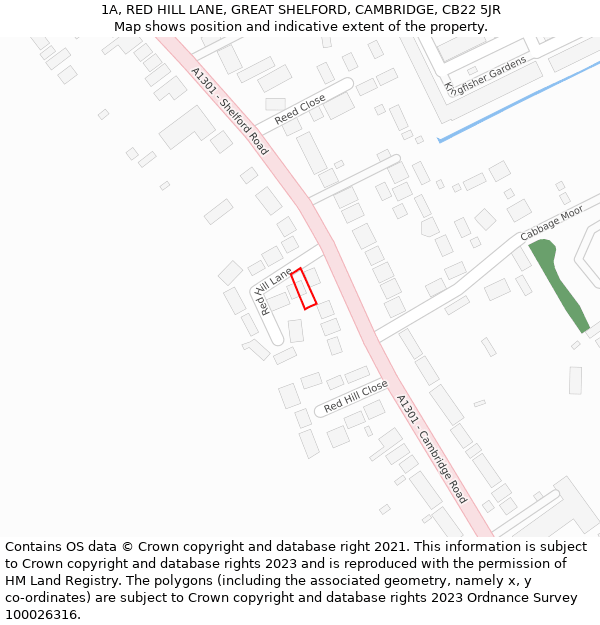 1A, RED HILL LANE, GREAT SHELFORD, CAMBRIDGE, CB22 5JR: Location map and indicative extent of plot