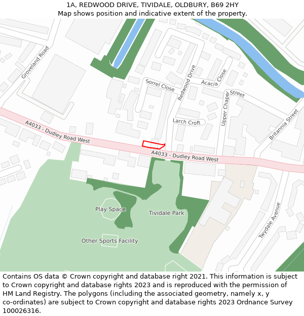 1A, REDWOOD DRIVE, TIVIDALE, OLDBURY, B69 2HY: Location map and indicative extent of plot