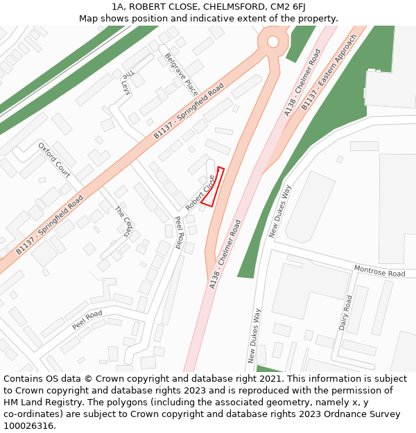 1A, ROBERT CLOSE, CHELMSFORD, CM2 6FJ: Location map and indicative extent of plot