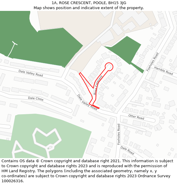 1A, ROSE CRESCENT, POOLE, BH15 3JG: Location map and indicative extent of plot
