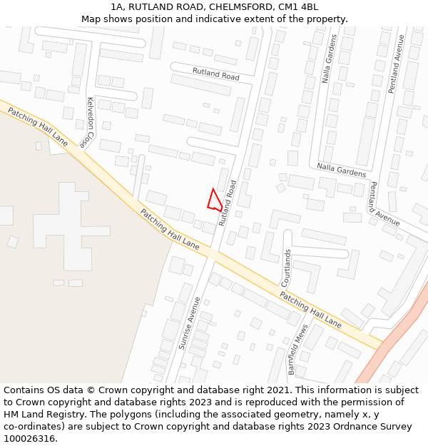 1A, RUTLAND ROAD, CHELMSFORD, CM1 4BL: Location map and indicative extent of plot