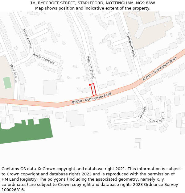 1A, RYECROFT STREET, STAPLEFORD, NOTTINGHAM, NG9 8AW: Location map and indicative extent of plot