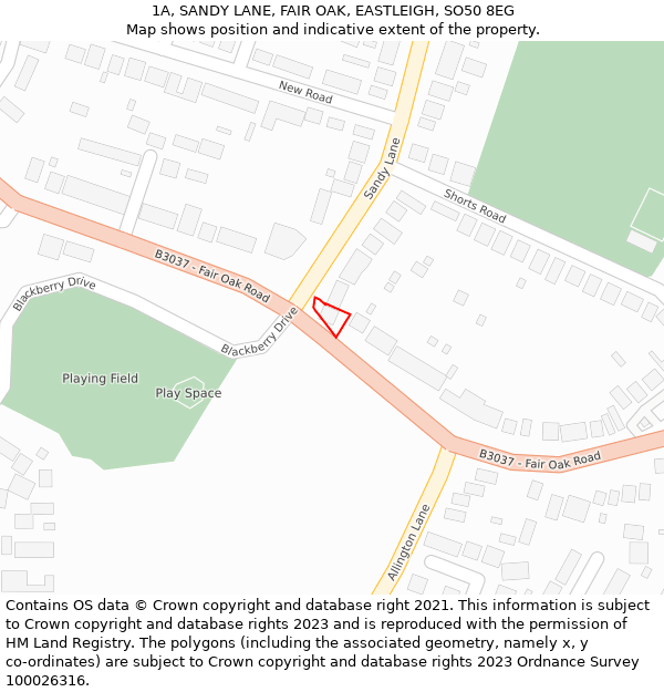 1A, SANDY LANE, FAIR OAK, EASTLEIGH, SO50 8EG: Location map and indicative extent of plot