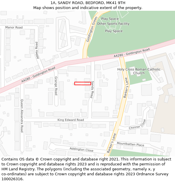 1A, SANDY ROAD, BEDFORD, MK41 9TH: Location map and indicative extent of plot