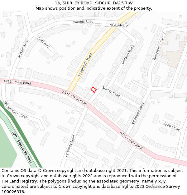 1A, SHIRLEY ROAD, SIDCUP, DA15 7JW: Location map and indicative extent of plot