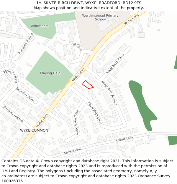 1A, SILVER BIRCH DRIVE, WYKE, BRADFORD, BD12 9ES: Location map and indicative extent of plot