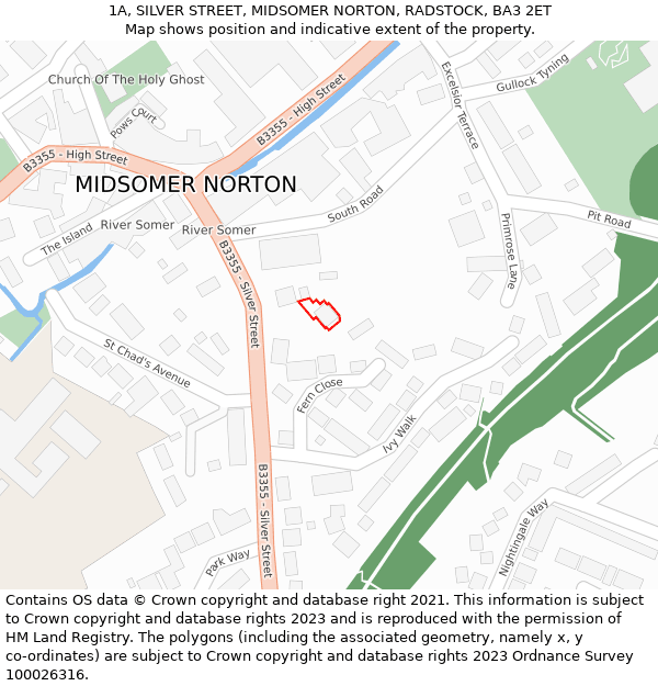 1A, SILVER STREET, MIDSOMER NORTON, RADSTOCK, BA3 2ET: Location map and indicative extent of plot