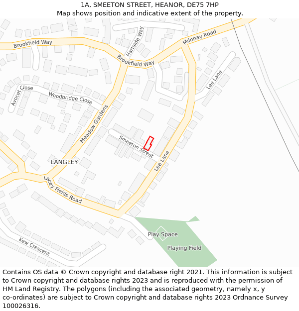 1A, SMEETON STREET, HEANOR, DE75 7HP: Location map and indicative extent of plot
