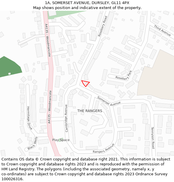 1A, SOMERSET AVENUE, DURSLEY, GL11 4PX: Location map and indicative extent of plot