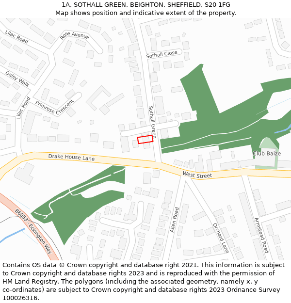 1A, SOTHALL GREEN, BEIGHTON, SHEFFIELD, S20 1FG: Location map and indicative extent of plot