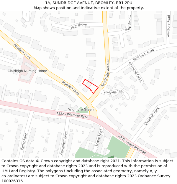 1A, SUNDRIDGE AVENUE, BROMLEY, BR1 2PU: Location map and indicative extent of plot