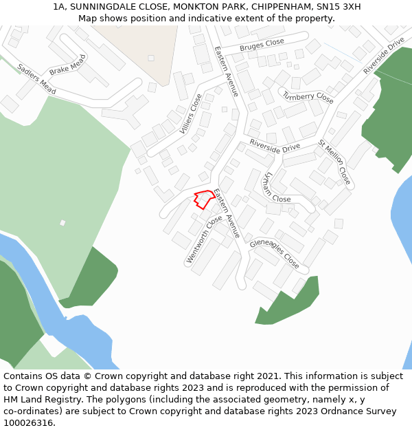 1A, SUNNINGDALE CLOSE, MONKTON PARK, CHIPPENHAM, SN15 3XH: Location map and indicative extent of plot