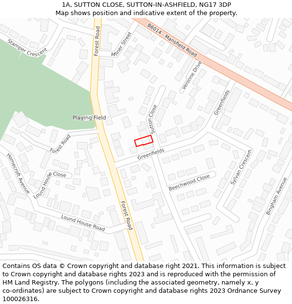 1A, SUTTON CLOSE, SUTTON-IN-ASHFIELD, NG17 3DP: Location map and indicative extent of plot