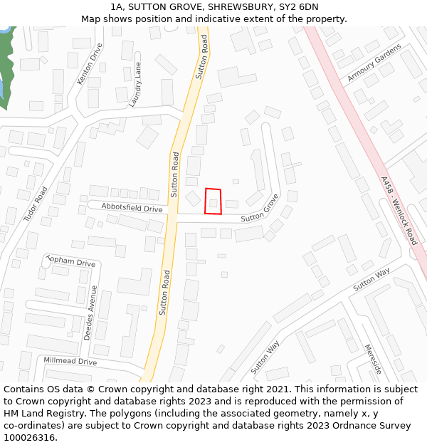1A, SUTTON GROVE, SHREWSBURY, SY2 6DN: Location map and indicative extent of plot