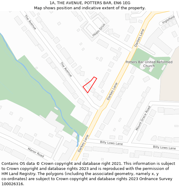 1A, THE AVENUE, POTTERS BAR, EN6 1EG: Location map and indicative extent of plot