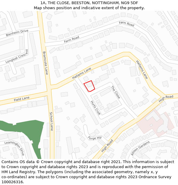 1A, THE CLOSE, BEESTON, NOTTINGHAM, NG9 5DF: Location map and indicative extent of plot