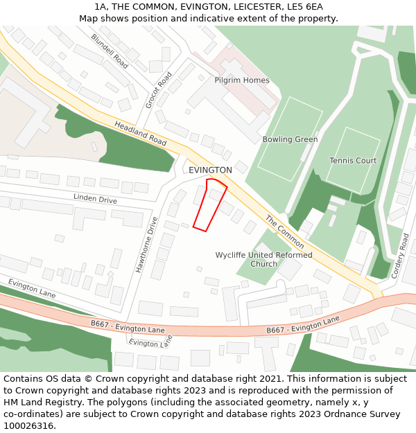 1A, THE COMMON, EVINGTON, LEICESTER, LE5 6EA: Location map and indicative extent of plot