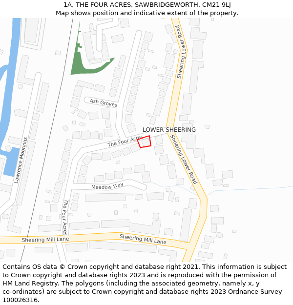 1A, THE FOUR ACRES, SAWBRIDGEWORTH, CM21 9LJ: Location map and indicative extent of plot