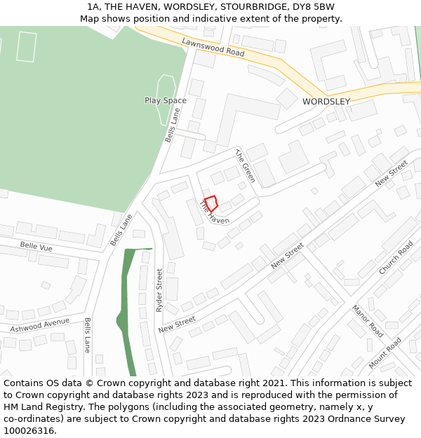 1A, THE HAVEN, WORDSLEY, STOURBRIDGE, DY8 5BW: Location map and indicative extent of plot