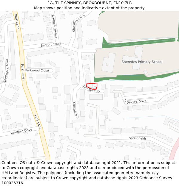 1A, THE SPINNEY, BROXBOURNE, EN10 7LR: Location map and indicative extent of plot