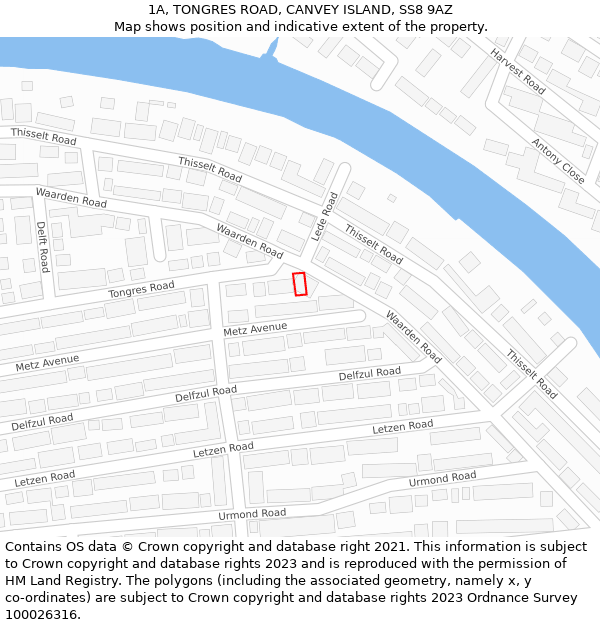 1A, TONGRES ROAD, CANVEY ISLAND, SS8 9AZ: Location map and indicative extent of plot