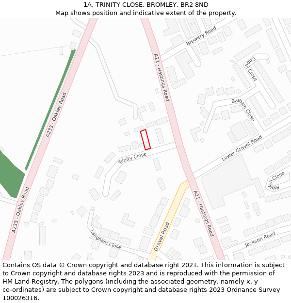 1A, TRINITY CLOSE, BROMLEY, BR2 8ND: Location map and indicative extent of plot