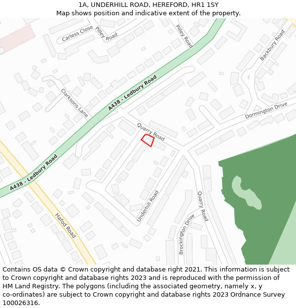 1A, UNDERHILL ROAD, HEREFORD, HR1 1SY: Location map and indicative extent of plot