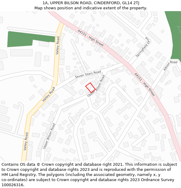 1A, UPPER BILSON ROAD, CINDERFORD, GL14 2TJ: Location map and indicative extent of plot