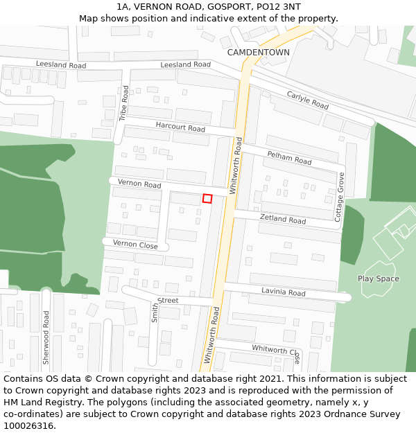 1A, VERNON ROAD, GOSPORT, PO12 3NT: Location map and indicative extent of plot