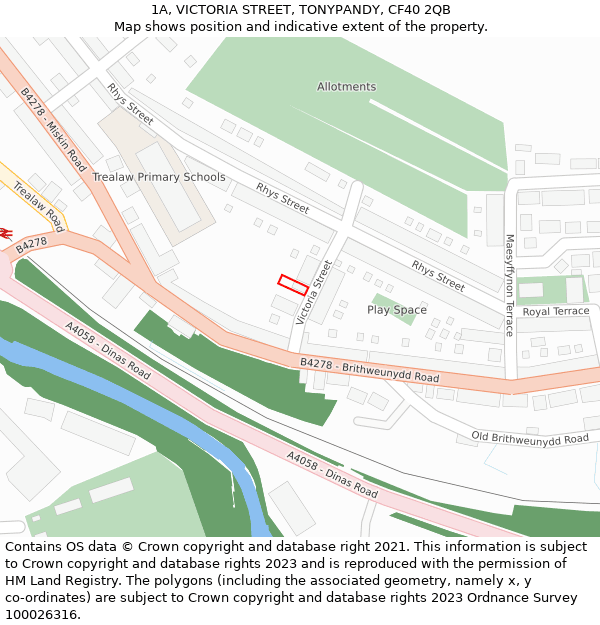 1A, VICTORIA STREET, TONYPANDY, CF40 2QB: Location map and indicative extent of plot