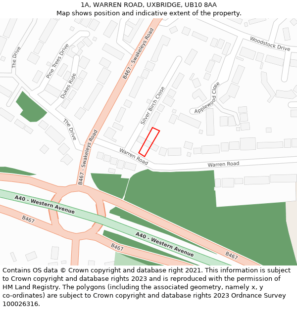 1A, WARREN ROAD, UXBRIDGE, UB10 8AA: Location map and indicative extent of plot