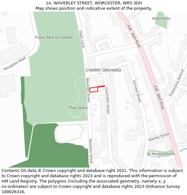 1A, WAVERLEY STREET, WORCESTER, WR5 3DH: Location map and indicative extent of plot