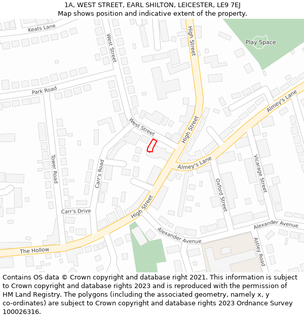 1A, WEST STREET, EARL SHILTON, LEICESTER, LE9 7EJ: Location map and indicative extent of plot