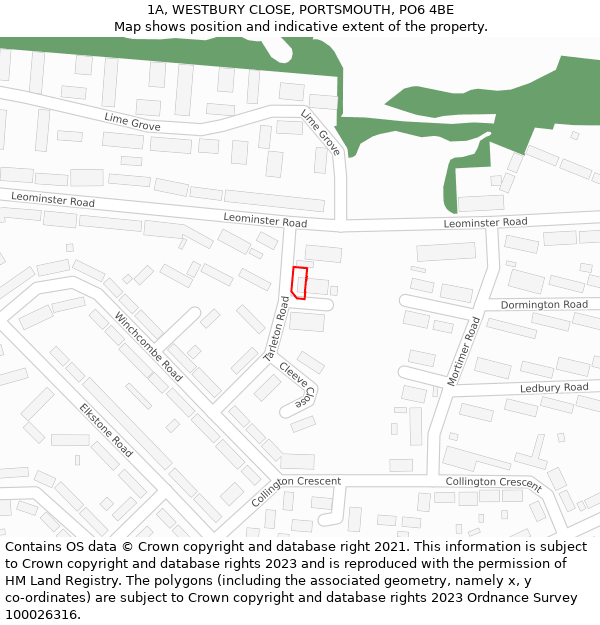 1A, WESTBURY CLOSE, PORTSMOUTH, PO6 4BE: Location map and indicative extent of plot